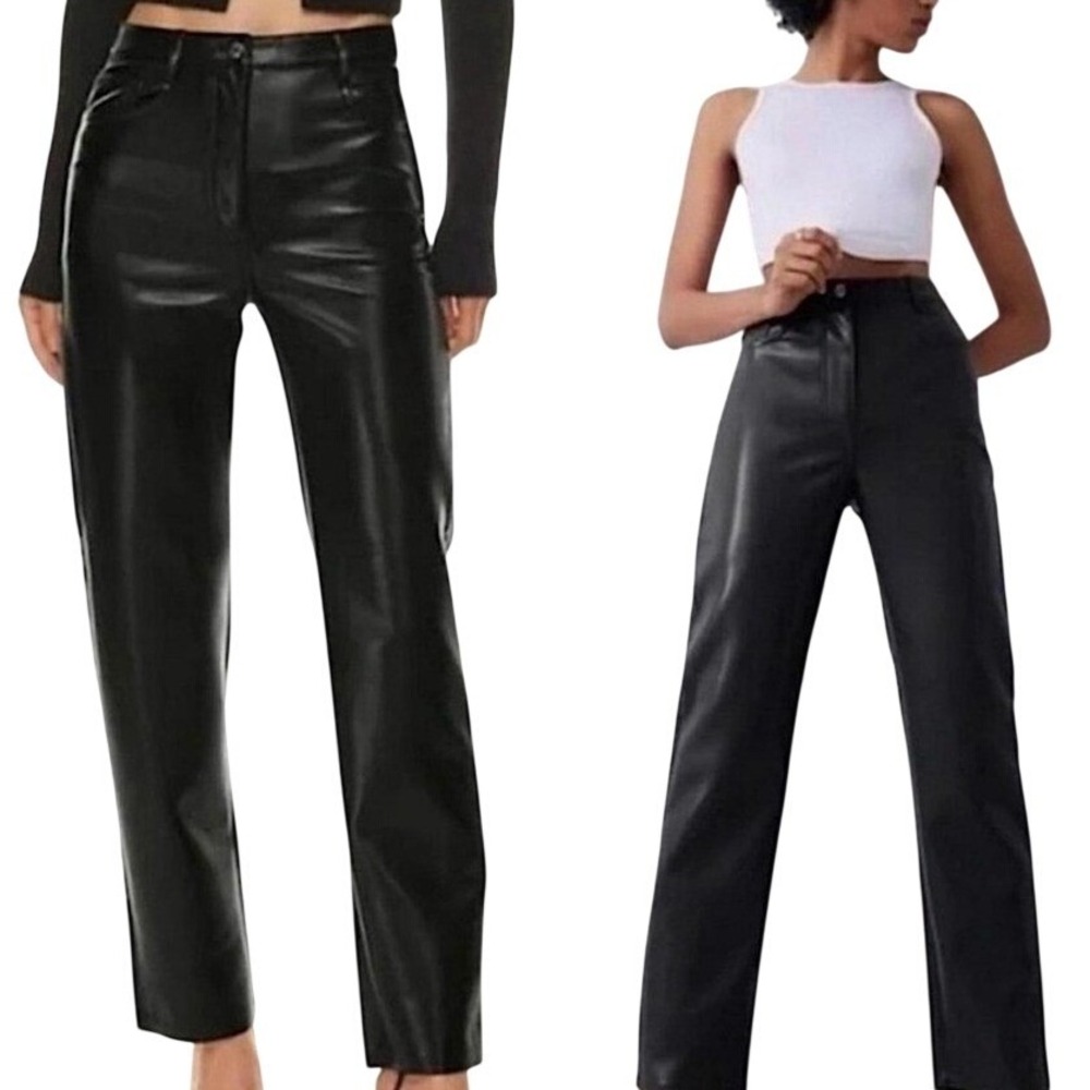 Babaton Aritzia Command Vegan Leather Black High Rise Trousers SIZE 4